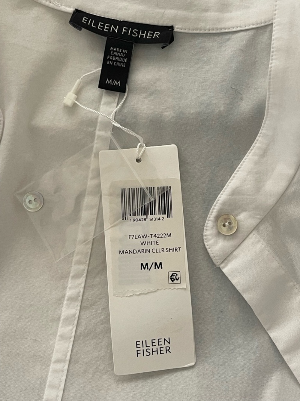 Eileen Fisher mandarin collar button-Up LS shirt. Org. cotton. Gorgeous fabric! - Picture 8 of 8